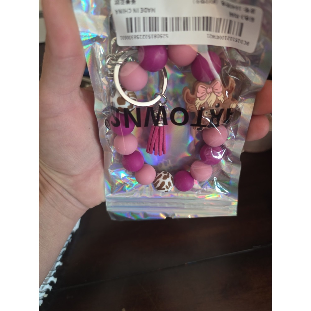 Pink Highland Cow Keyring - Picture 3 of 5